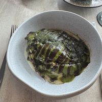 Wood Roasted sugarloaf cabbage with walnut and black garlic sauce   at From Here by Mike in Docklands