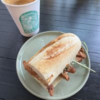 Chikn ranch and pistachio latte (couldn’t wait to take a pic haha)  at The Grind by VEGAIN in Vancouver