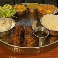 Vegan thali with  aloo govi as an entree (papadum not pictured)  at Namaste Shangri-la in Anchorage