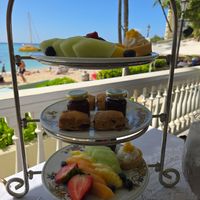 Vegan afternoon tea fruit plates, desserts, scones at Veranda at the Beachhouse in Honolulu