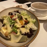 Energised salad and truffle soup.  at Sufood 舒果 in Central Singapore