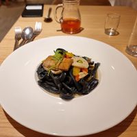 Mushroom charcoal noodles  at Sufood 舒果 in Central Singapore