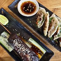 Seitan yakitori and dumplings at YUSU in Ghent