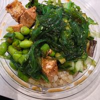 Build your own bowl with marinated tofu, seaweed, cucumber, edamame, rice, and mixed greens at Aloha Poke Co - Sterling Food Hall in Chicago