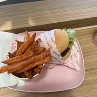 Vegan burger and sweet potato fries   at Betty's Burgers in Maroochydore