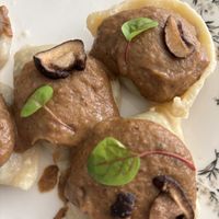 Perogi met zuurkool en paddenstoelen   at Fajne Bistro in Rotterdam