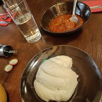 Red stew and yam at Mama Bobo Restaurant in Belfast