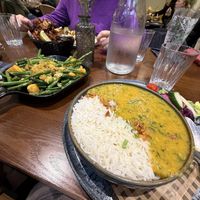 Green bean cashew salad, vegan yellow Dahl and rice lunch bowl   at Tiffin in Barnstaple