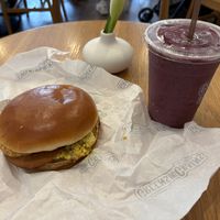 Vegan breakfast sandwich and Açaí smoothie  at Greens and Grains in Boca Raton