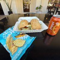 Full Meal: Coconut Bacon, Lettuce, Tomato - Uglies Sea Salt Chips, Orange Poppi at Greens and Grains in Boca Raton