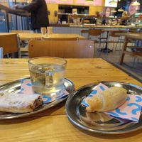 Pictured: very tasty spinach roll, apfelstrudel and a ginger-lemon tea. at Bakery Bakery in Basel-stadt