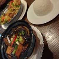 Lemon grass and chilli tofu, caramelised green banana and 'fish' hot pot at Non Viet in Edinburgh