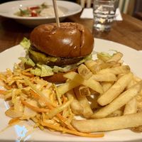 Vegan burger and chips   at Queens Crossing Brewers Fayre in South Queensferry