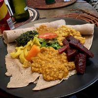 Veggie sampler   at Ethiopian Madam Taitou in Western Cape