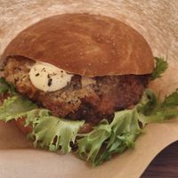 Eggplant "burger", surprisingly good at MERCY Vegan Bakery in Kyoto