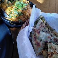 Tofu paneer with vegan garlic spinach naan at SALTANA VEGAN CAFE & RESTAURANT in Rajasthan