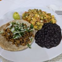Taco, squash, black beans at Comida Vegetariana in Mexico City