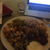 lasagna, stroganoff, bruschetta, rice balls.  at Jardim dos Sentidos in Lisbon