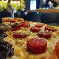 vegan pepperoni and mushroom pizza at Calígula Pizzaria e Restaurante in Rio Grande Do Norte