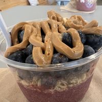 Açaí base with granola, bananas, blueberries and peanut butter.   at City Bowls Downtown-Birmingham in Birmingham