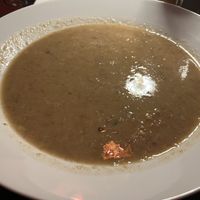 Chestnut and mushroom soup- absolutely delicious and filling, despite appearance not promising  at Ristorante Pizzeria La Grotta in Valle D'aosta