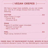 Sweet vegan menu  at Ponsonby Crêpes in Auckland