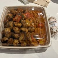 3 sides plates - roasted potatoes, Thai chickpea curry, ratatouille  at Pacific Farms Market in Richmond