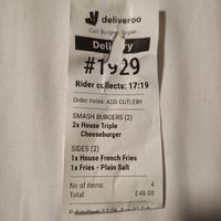 Receipt at Cult Burger in East London