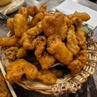 Japanese spicy salt oyster mushroom $21.80: delicious seasoning, perfectly battered and fried, juicy mushrooms at Mr. Stonepot 鍋先生 Eastwood伊士活店 in Eastwood