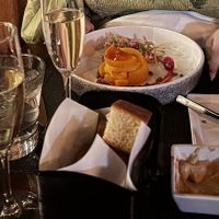 Vegan squash brulée (tasting menu), Vegan bread & hummus appetizer at Dante in Cleveland