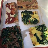 Da sinistra in alto: margherita, mortadella e pistacchio, broccoli e crema di tofu allo zafferano, rossa con salsiccia.   at Mo' Veggo in Rome