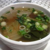 Clear vegetable soup (yummy) at Pukk in New York City