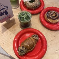  crookie 
cinnamon roll
power bagel and matcha at Bakery Bakery - Luzern in Luzern