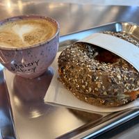  laxx bagel and flat white (oat milk) at Bakery Bakery - Luzern in Luzern