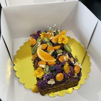 Pre-ordered vegan brownie cake  at Cakes & Friends Bakery in Copenhagen