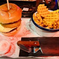 Vegan burger and waffle friess  at The Blind Rabbit in Nottingham