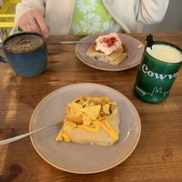 Nacho cheese and strawberry biscoff rolls, and Golden Milkk  at Cowvana in Magdeburg