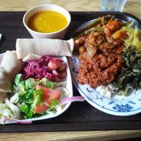 One trip through the buffet - so many tasty vegan options! at Blue Nile Cafe in Kansas City