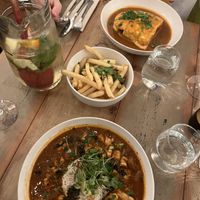 White sangria jug, francesinha & Arroz De Marisco  at Plantuguese in Bristol