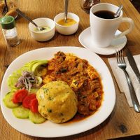 Tigrillo breakfast at Marina's Vegan Restaurant in Cuenca