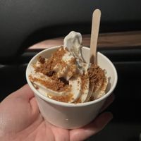 Vanilla ice cream with caramel drizzle and I forgot what was the toppingg  at Mr.Charlie's in San Diego