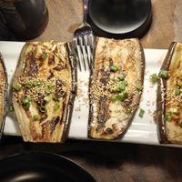 Misa grilled eggplant with sesame seeds and scallions (vegan) at Ursa Kitchen in Mammoth Lakes