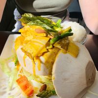 This was tasty! For both the belly and eyes 🥵Coconut curry.   at My Thai Vegan Cafe in Boston