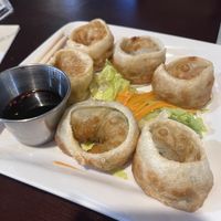 Starter no.3 - fried dumplings with yummy sauce  at My Thai Vegan Cafe in Boston