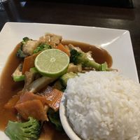 Tofu and vegetables  #Veganuary at My Thai Vegan Cafe in Boston