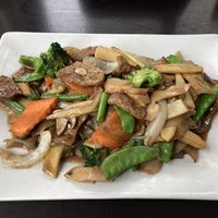 Noodles w/ veggies & vegan beef and chicken (chinese style)  at My Thai Vegan Cafe in Boston