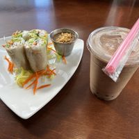 fresh salad rolls and red bean bubble tea!  at My Thai Vegan Cafe in Boston