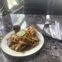 Fried flat rice noodles with eggplant and tofu: $13.50  at My Thai Vegan Cafe in Boston