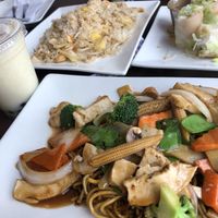 bubble tea, stir fry, fried rice, spring rolls  at My Thai Vegan Cafe in Boston