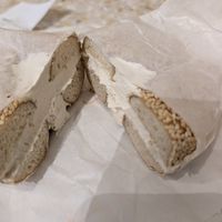 Sesame with vegan cream cheese at Poppy Bagels in Oakland